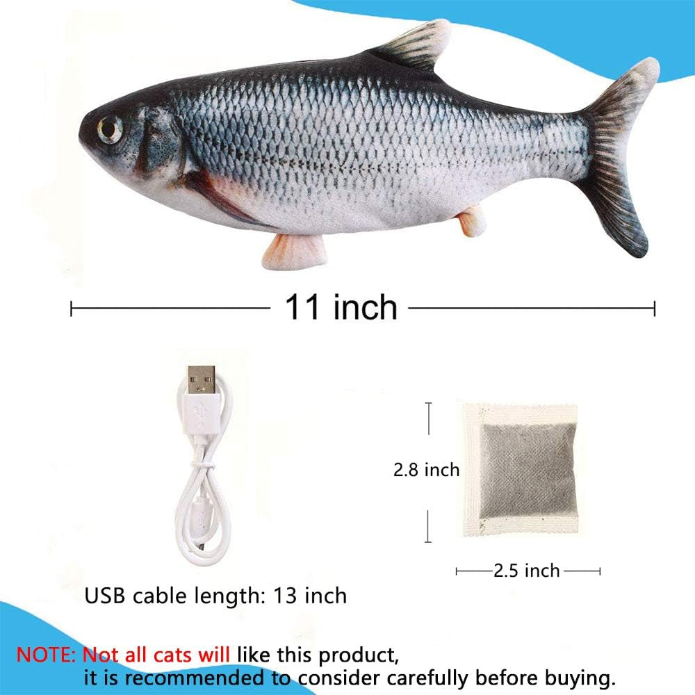 Cat Toys Flopping Fish with Catnip, Moving Cat Toy Interactive for Indoor Cats, Kitten Kicker Floppy Dog Toy, 11" Electric Realistic Plush Wiggle Fish for Kitty Exercise